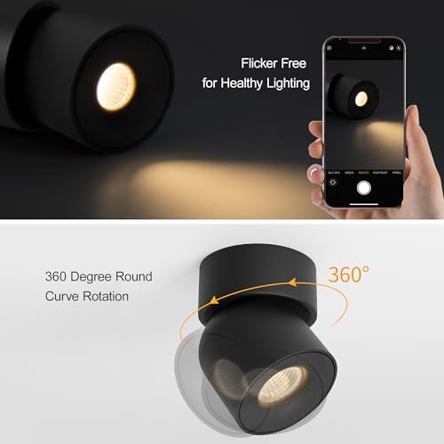 Aisilan 4 Pack Single Spotlight in Matt Black Dimmable 9W 3000K LED Adjustable 360° Spot Light Indoor Modern Rotatable Individual Spotlights for Ceiling or Wall Mounted