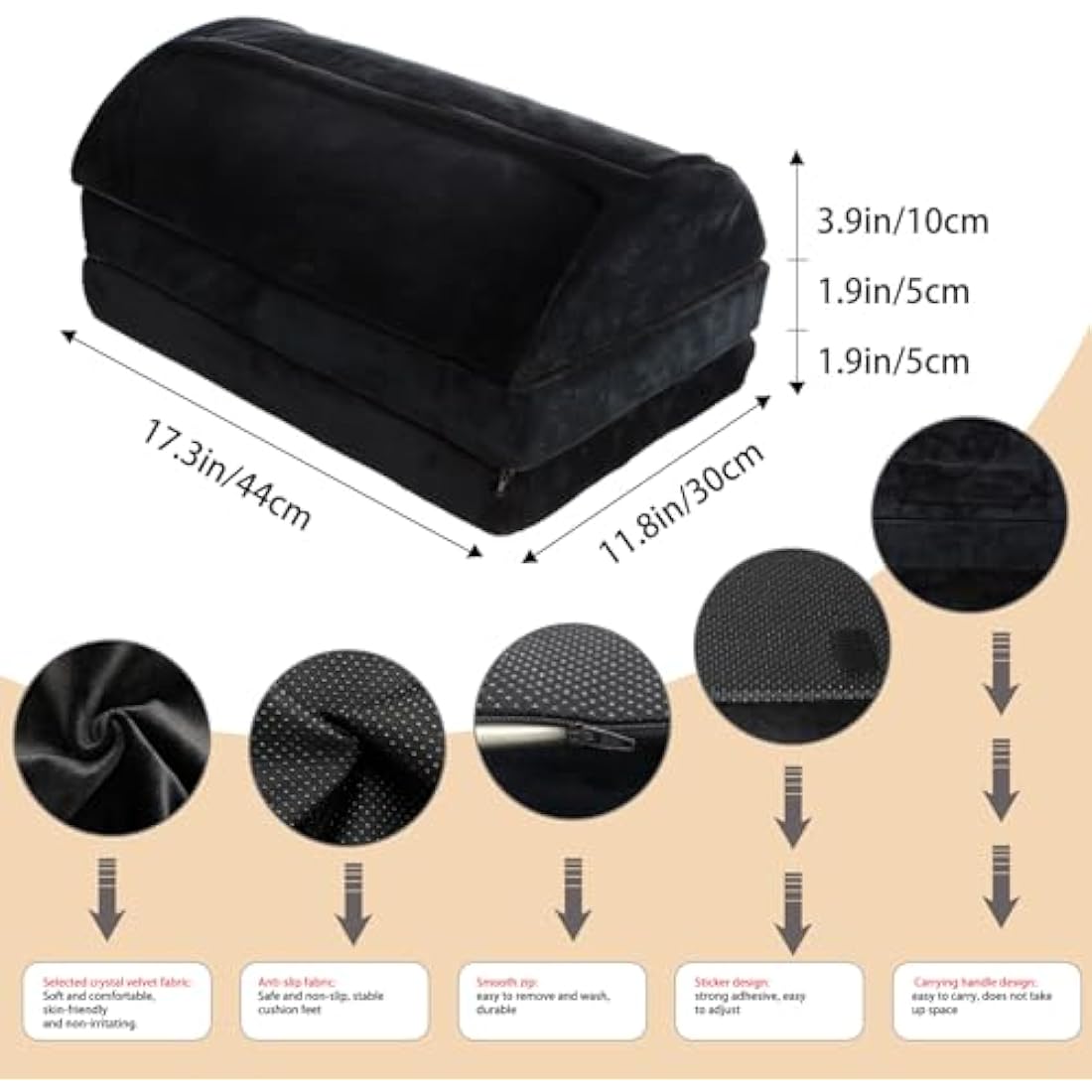 Foot Rest Under Desk, 3 Layer Height Adjustable Foot Stool Under Desk, Ergonomic, Black, Soft Comfortable to Relax Legs and Lumbar, Suitable for Office and Home