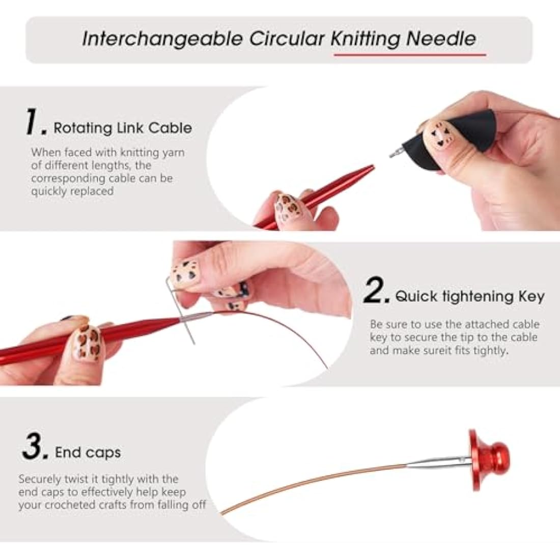Interchangeable Circular Knitting Needles Set Sizes US 2.5, 3, 4, 5, 6, 7, 8, 9, 10, 10.5, 11, 13, 15 with Cables, Accessories and Case (Rose Red)