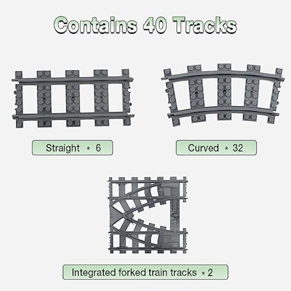 Etarnfly 40PCS City Train Tracks, Classic Train Tracks Accessories, Railroad Building Toy Compatible with All Major Brand- 32 Curved, 6 Straight, 2 Integral forks train tracks