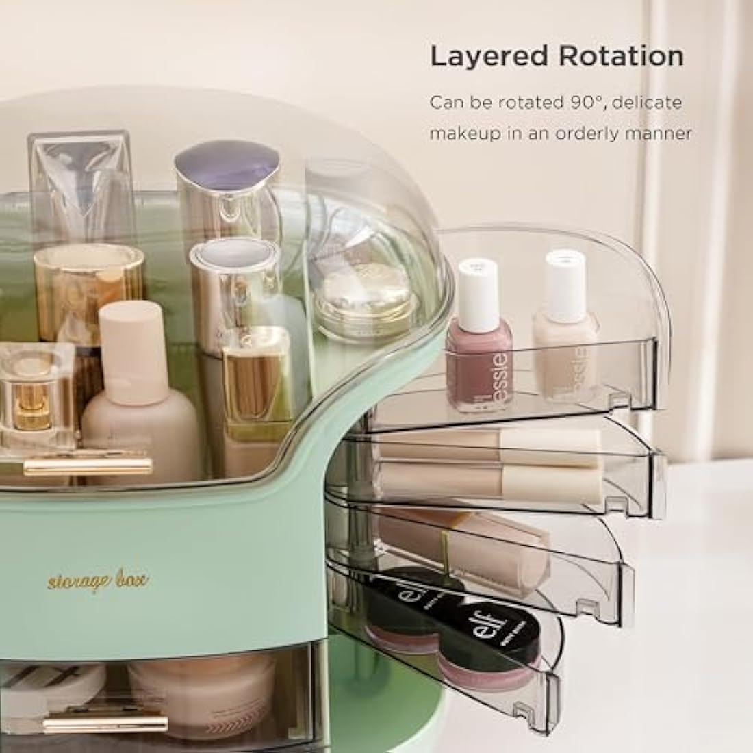 Suyoo Makeup Organiser Storage Box - Cosmetics Organisers Skincare and Beauty Case with Drawers for Bedroom Bathroom Desktop Dust-Proof Waterproof(Light Green)