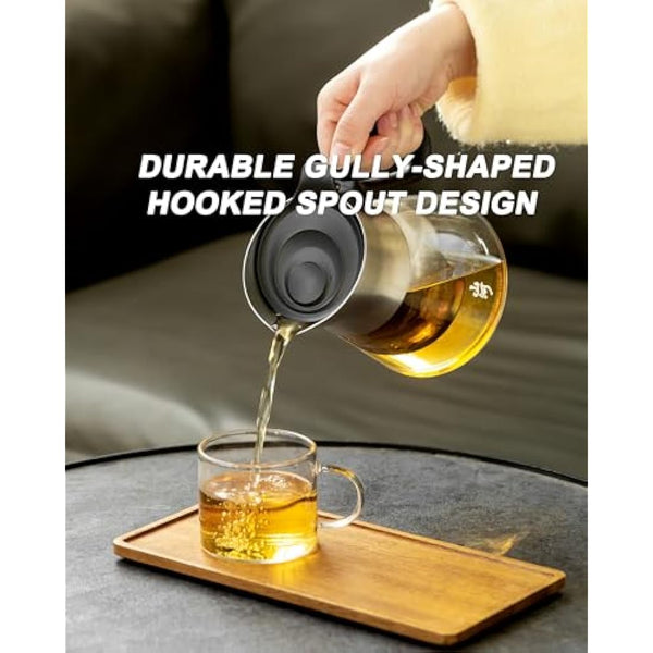 ZENS Glass Tea Infuser Teapot with 2 Cups, 680ML Small Loose Leaf Teapot with Stainless Steel Spout for Herbal Tea Diffusers, Design Oval Handle Clear Tea Infusers Pot for Tea Lovers Gifts
