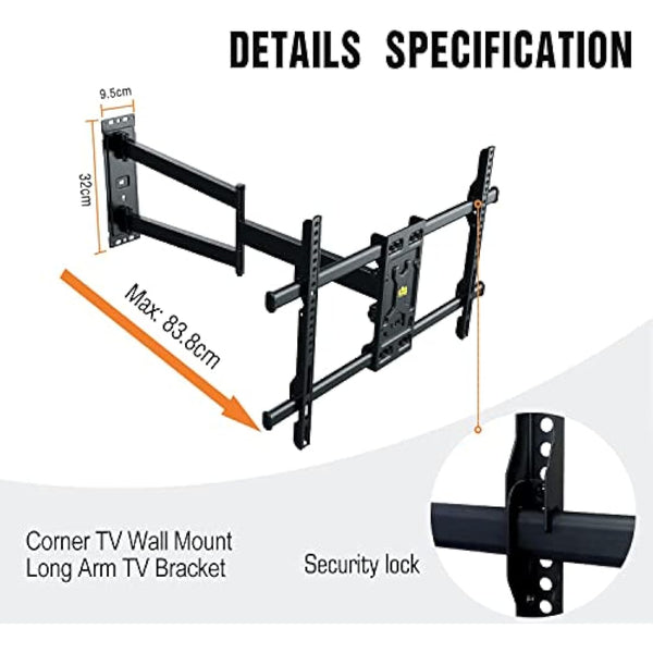 FORGING MOUNT Long Reach TV Wall Bracket Corner TV Bracket for 32-75 inch TVs, 820mm Extension Long Arm with Swivel/Tilt, Full Motion Tv Wall Mount, Max VESA 600x400mm, Up to 50KG