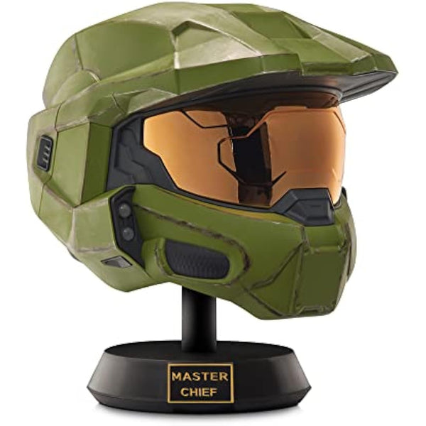 Halo Master Chief Deluxe Helmet with Stand - LED Lights on Each Side - Battle Damaged Paint - One Size Fits Most - Build your Universe