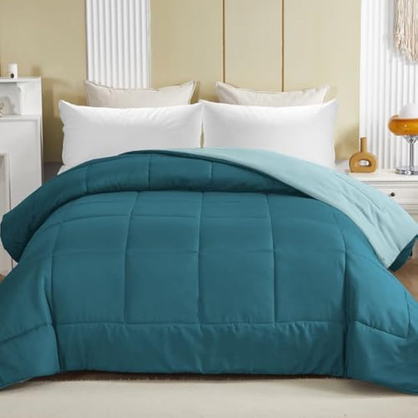 Exclusivo Mezcla 7.5 Tog King Size Duvet All Seasons, Ultra Soft Reversible Coverless Duvet, Lightweight Down Alternative Comforter, 230x220 cm Dusty Teal/Spa Blue