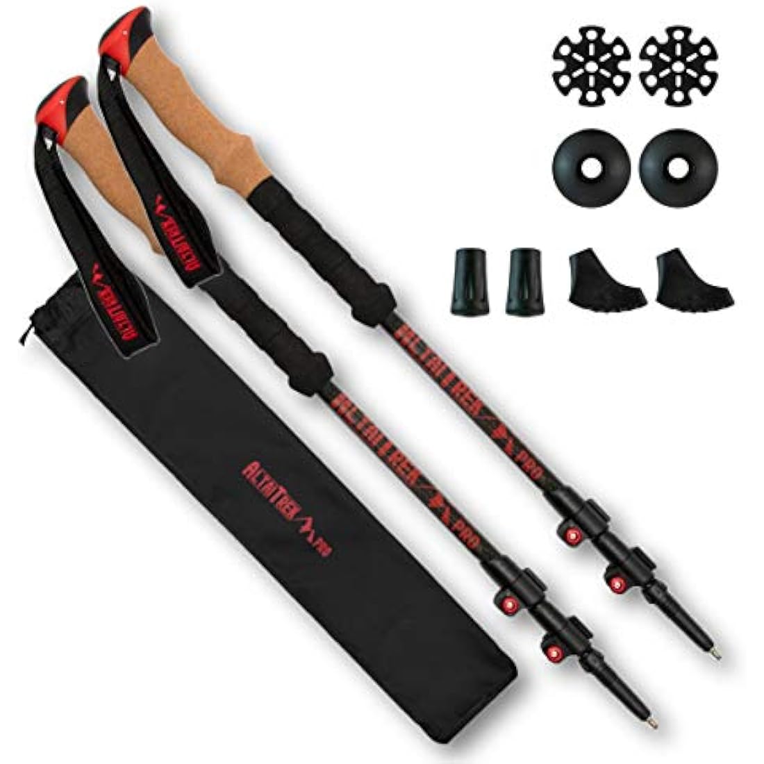 ALTAITREK PRO Telescopic carbon fiber trekking poles with quick locking system, ultralight for hiking, mountain, camping. Natural cork handle. Sticks. Baton. Pair
