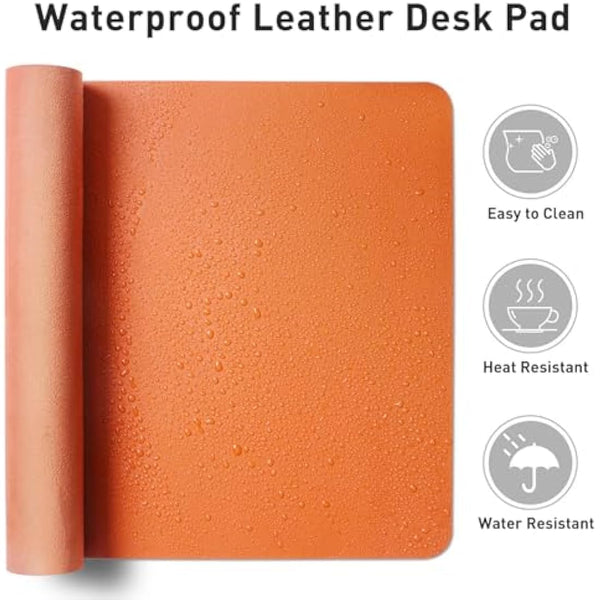 Leather Desk Pad Protector,Mouse Pad,Office Desk Mat, Non-Slip PU Leather Desk Blotter,Laptop Desk Pad,Waterproof Desk Writing Pad for Office and Home (80cmx40cm,Hermes Orange)