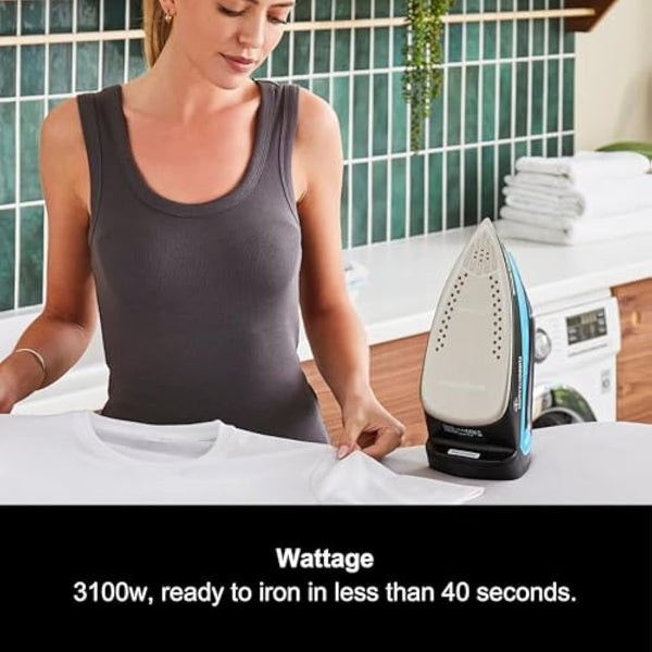 Morphy Richards Turbosteam Pro Steam Iron, Non Stick Ceramic Soleplate, Intellitemp Technology, 200g Boost, 40g Output, 380ml Water Tank, Digital Controls, Auto Shut off, 3m Cord, 3100W, Blue, 303210