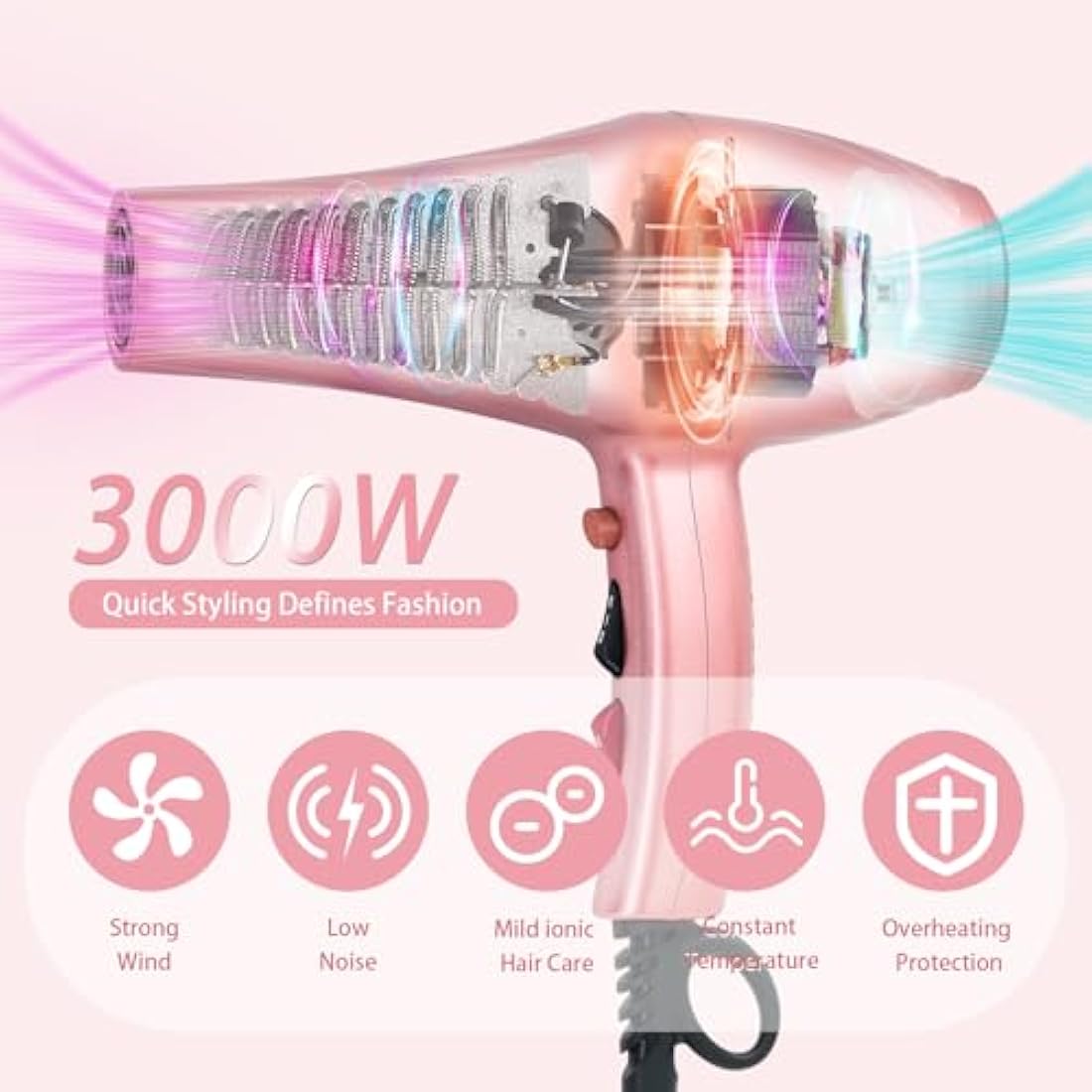 Hair Dryer, Jooayou 3000W Professional Ionic Hairdryers for Women Men, Fast Drying Blow Dryer with Diffuser for Salon Home Travel, Perfect for Gifts