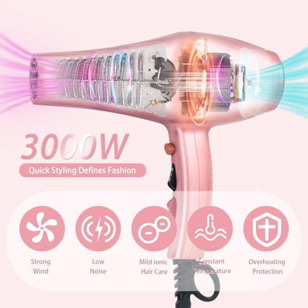 Hair Dryer, Jooayou 3000W Professional Ionic Hairdryers for Women Men, Fast Drying Blow Dryer with Diffuser for Salon Home Travel, Perfect for Gifts