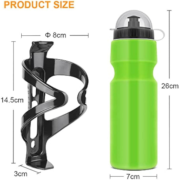 Ainiv Bike Water Bottle Cage with BPA-free 800ml/28oz Bike Bottle(Green), Black Gloss Strong Bike Water Bottle Holder, Bicycle Cup Holder, Cycling Bottle Holder for Road Bike and Mountain Bike