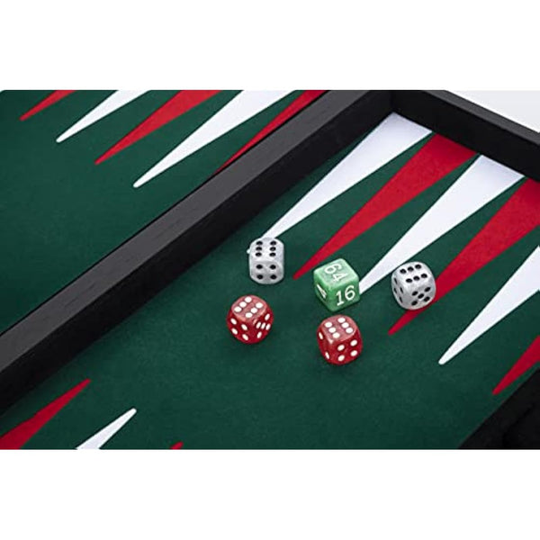 Engelhart - 250511 - Large Luxury Backgammon 18 Inches - Red - 45 cm - Faux Leather - Felt Inlay - Pearl Dice & Chips + 2 Cups - Strategy Game - Pro & Leisure