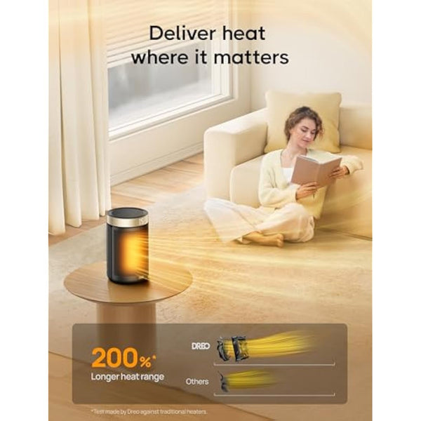 Dreo Electric Heater, 1500W Energy Efficient Space Silent Room Heater, Portable Ceramic Fan Heaters, Thermostat 3 Modes 12H Timer, Overheat & Tip Over Protection, for Bedroom, Atom 316, Gold