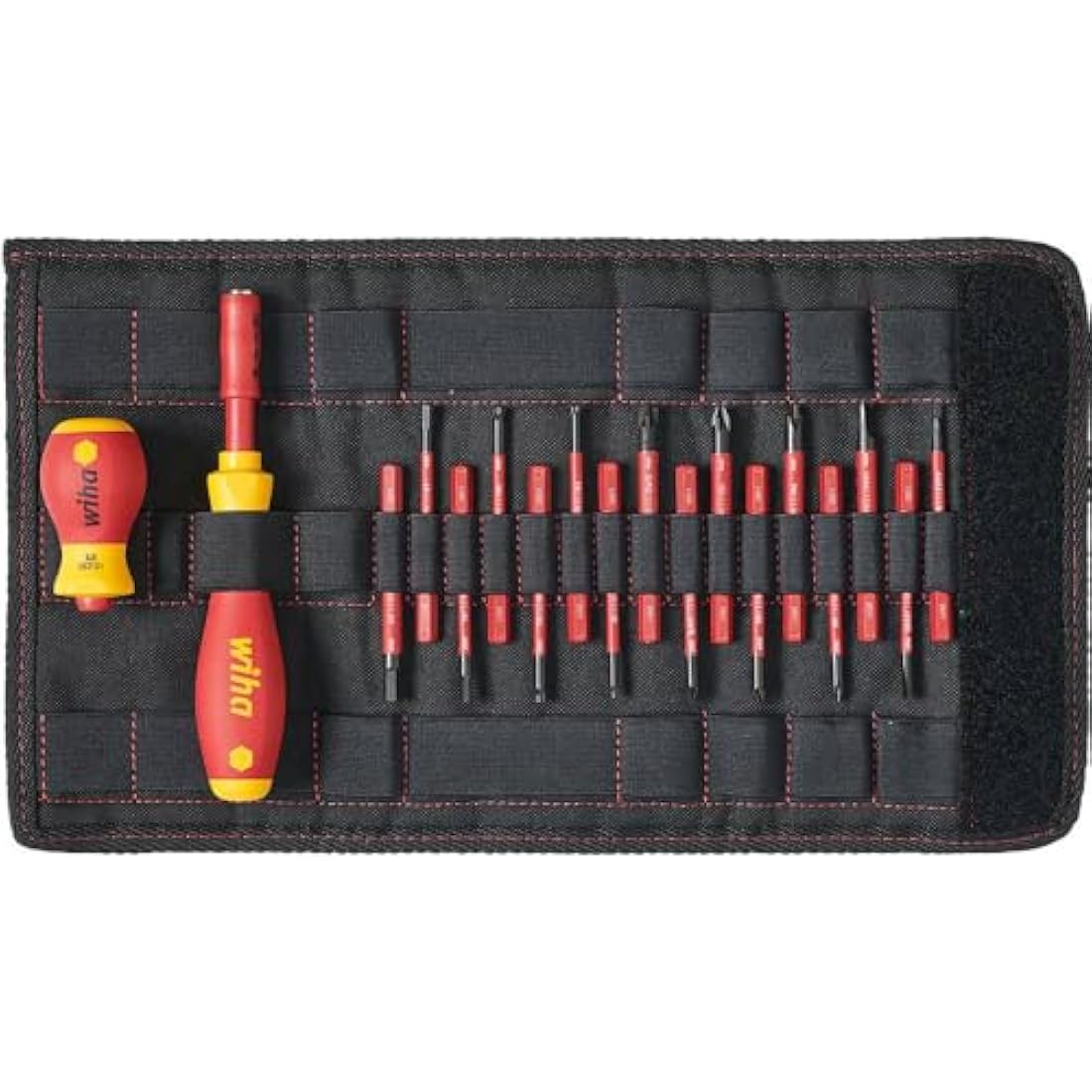 wiha 2831T18, slimVario Screwdriver and Bits Set, with Stubby in bag, VDE Insulated, (41231), 18 Pieces, SLOTTED - POZIDRIV - PHILIPS - SL/POZI - STAR - HEX, Black Case