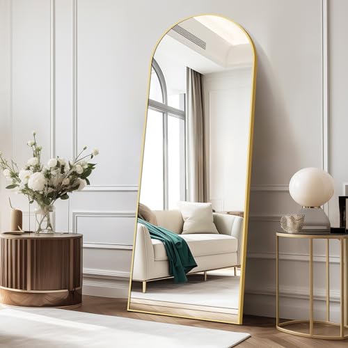 COFENY Arch Full Length Mirror, 161 x 52 cm Gold Full Body Mirror with Aluminum Frame, Wall Mirror Standing Leaning or Hanging, Floor Mirror for