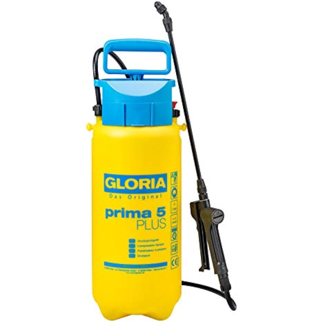GLORIA Prima 5 PLUS Pressure Sprayer | Garden Sprayer | 5 Litre Capacity | For the Spraying of Acetic Acid | Acid-Resistant | 0.4 m Extension Lance