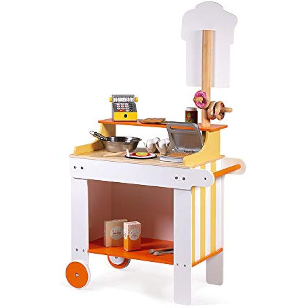 Janod - Crepes & Co Mobile Wooden Stand - Kitchen and Shopping Imitation Toys - 40 Accessories Included - from 3 Years Old, J06587
