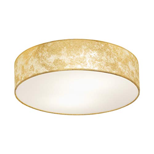 Eglo Viserbella Vintage Flush Ceiling Light, Champagne Steel and Golden Fabric Ceiling Lamp, Living Room, Kitchen and Hallway Lighting, E27 Socket,