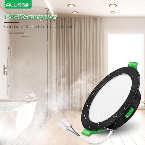 ALUSSO Ultra Slim 10W Dimmable LED Downlights, 700LM Recessed Ceiling Lights, 3000K-6500K Adjustable, 30MM Height, IP44 Rated for Bathroom, 12 Pack