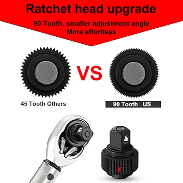 FOURROBBER Torque Wrench Set 1/2-inch Drive Click Bicycle Torque Wrench Dual-Direction Adjustable 90-Tooth Torque Wrench with Buckle 20-220Nm,Accuracy ± 3% Visit The Store