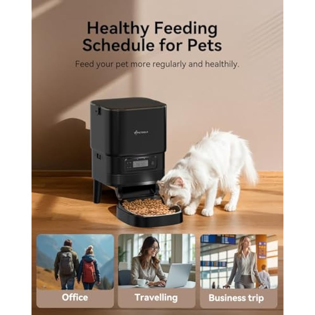 APETDOLA Automatic Cat Feeder, 4L Pet Food Dispenser with Timer, Cat Feeder with 1-6 Meals per Day, Dual Power Supply (AC/DC), Voice Recorder, Automatic Feeders for Cats and Puppy - FD30(Black)