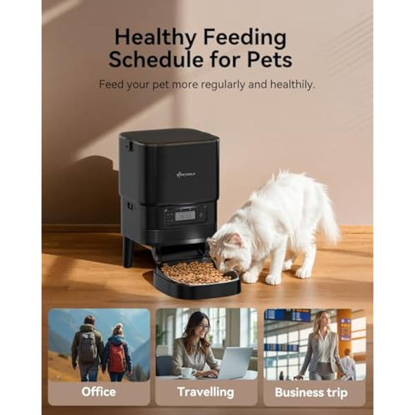 APETDOLA Automatic Cat Feeder, 4L Pet Food Dispenser with Timer, Cat Feeder with 1-6 Meals per Day, Dual Power Supply (AC/DC), Voice Recorder, Automatic Feeders for Cats and Puppy - FD30(Black)