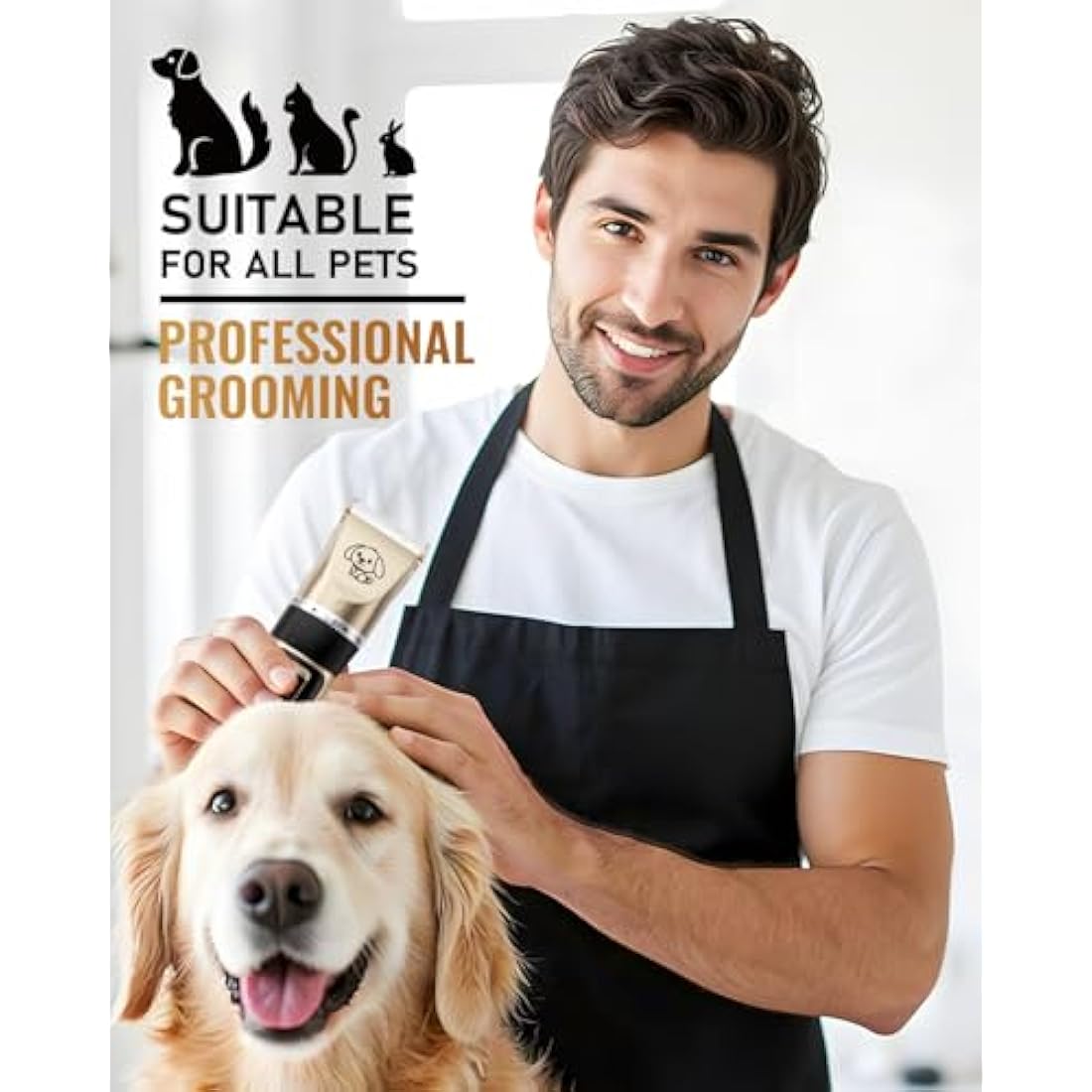 Dog Clippers, Rechargeable Low Noise Cordless Pet Clippers, with 4 Guide Combs and Cleaning Brush Nail Kits