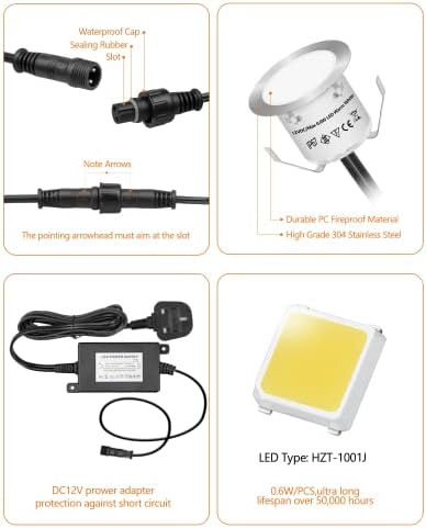 HIBOITEC 16Pcs Decking Lights, Lighting LED Deck Lights φ32mm, Warm White Decking Lighting, Waterproof Plinth Deck Light, for Outdoor, Garden, Floor Tile, Staircase, Wall Corner, Bathroom