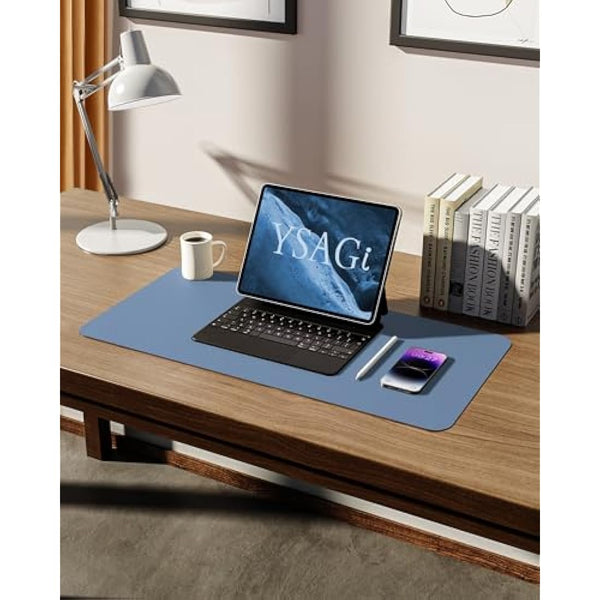 YSAGi Leather Desk Mat, Large Mouse Mat, Non-Slip Desk Pad, Waterproof PU Leather Table Protector Writing Pad for Office and Home (60 x 35 cm, Sea Blue)