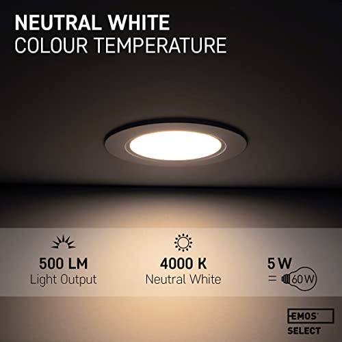 EMOS LED Downlights for Ceiling, 5W/500 Lumens, Neutral White 4000K | IP54 Waterproof LED Spot Lights for Bathroom etc. | Set of 6 Recessed LED