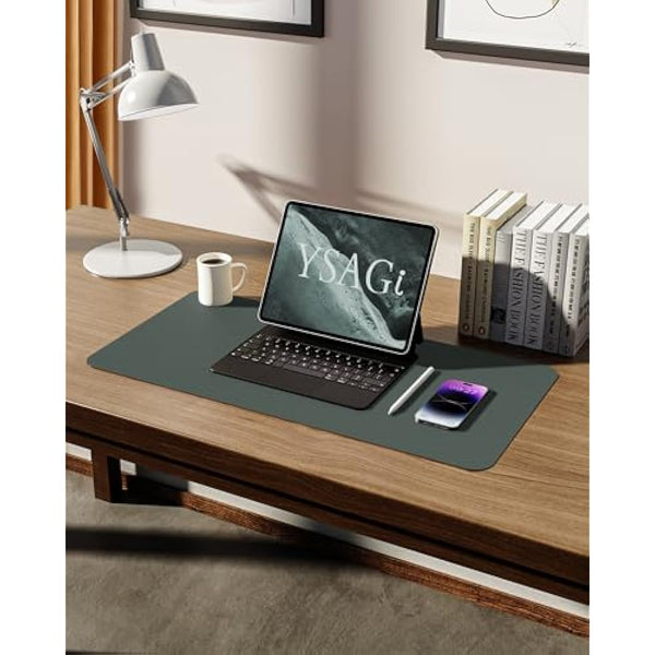 YSAGi Leather Desk Mat, Large Mouse Mat, Non-Slip Desk Pad, Waterproof PU Leather Table Protector Writing Pad for Office and Home (60 x 35 cm, Dark Green)