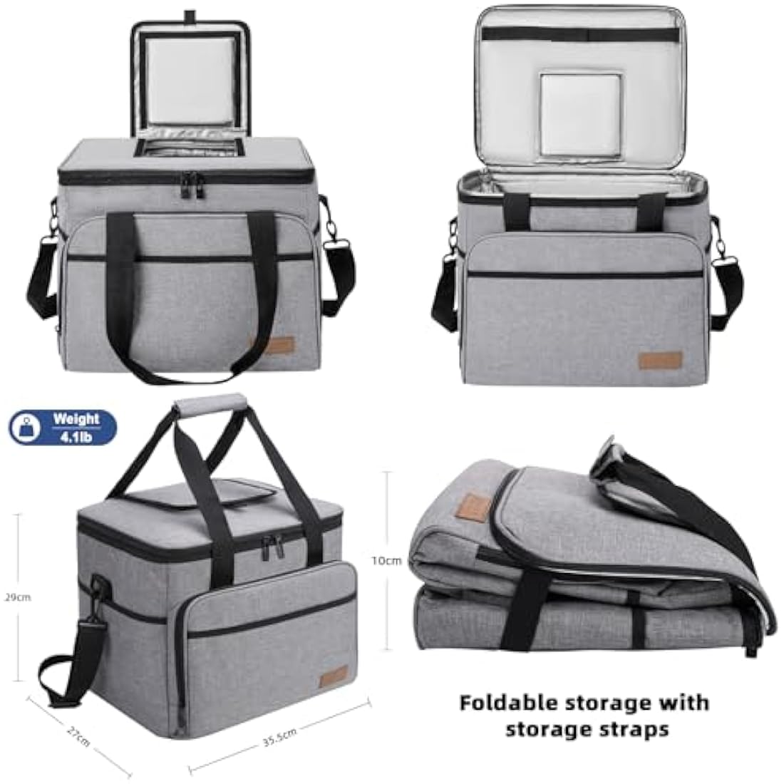 ALLCAMP Large Foldable Insulated Cooler Bag - Thermal Cooler Lunch Bag, Removable Picnic Bag for 2 People, Thick Insulated Picnic Basket - Includes 2 Ice Packs