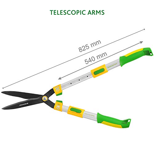 GR?NTEK Telescopic Hedge Shears Q-32, Adjustable 680-825 mm, Teflon Coated and Extra Hardened Blade, Anti-Slip Handles with Anti Shock Buffer