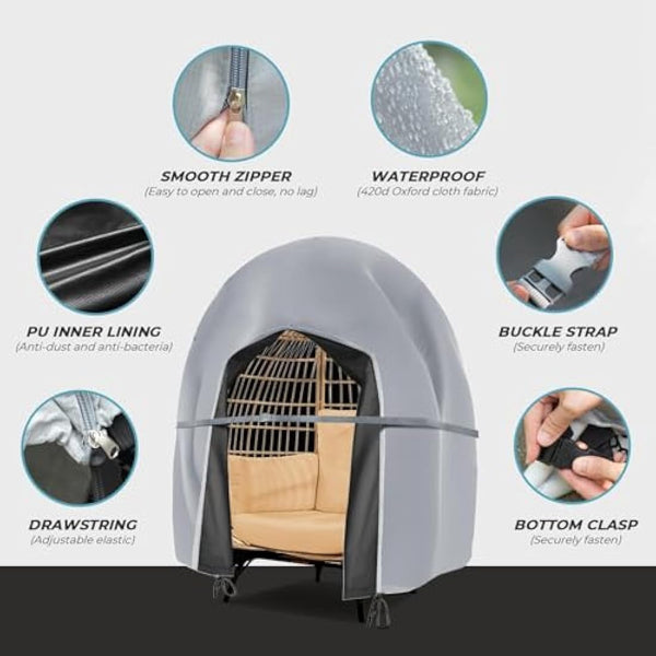 Double Egg Chair Cover Waterproof Heavy Duty Outdoor Hanging Chair Covers 420D Oxford Fabric Swing Chair Cover with Drawstrings Cocoon Egg Chair Protector Grey 230x200cm