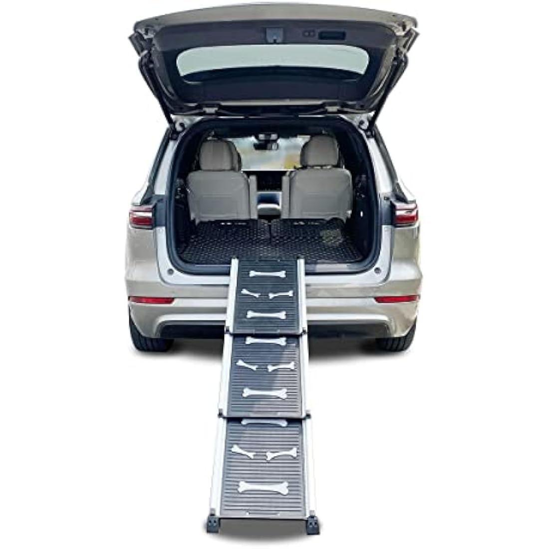 KATSU Tools Dog Ramp, 150lbs Loading Capacity, Aluminum Alloy Portable Foldable Lightweight Anti-Slip Ramp, 71-156cm, Black/Silver 699900