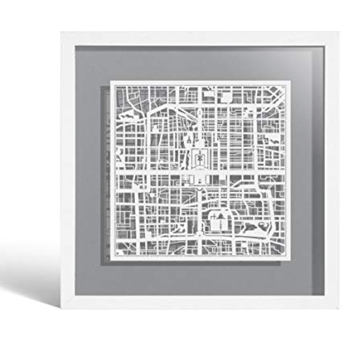 O3 DESIGN STUDIO Beijing Paper Cut Map framed, White map, White frame, 9x9 inches, Gift Boxed, 4 background color, self-changing, Paper Art