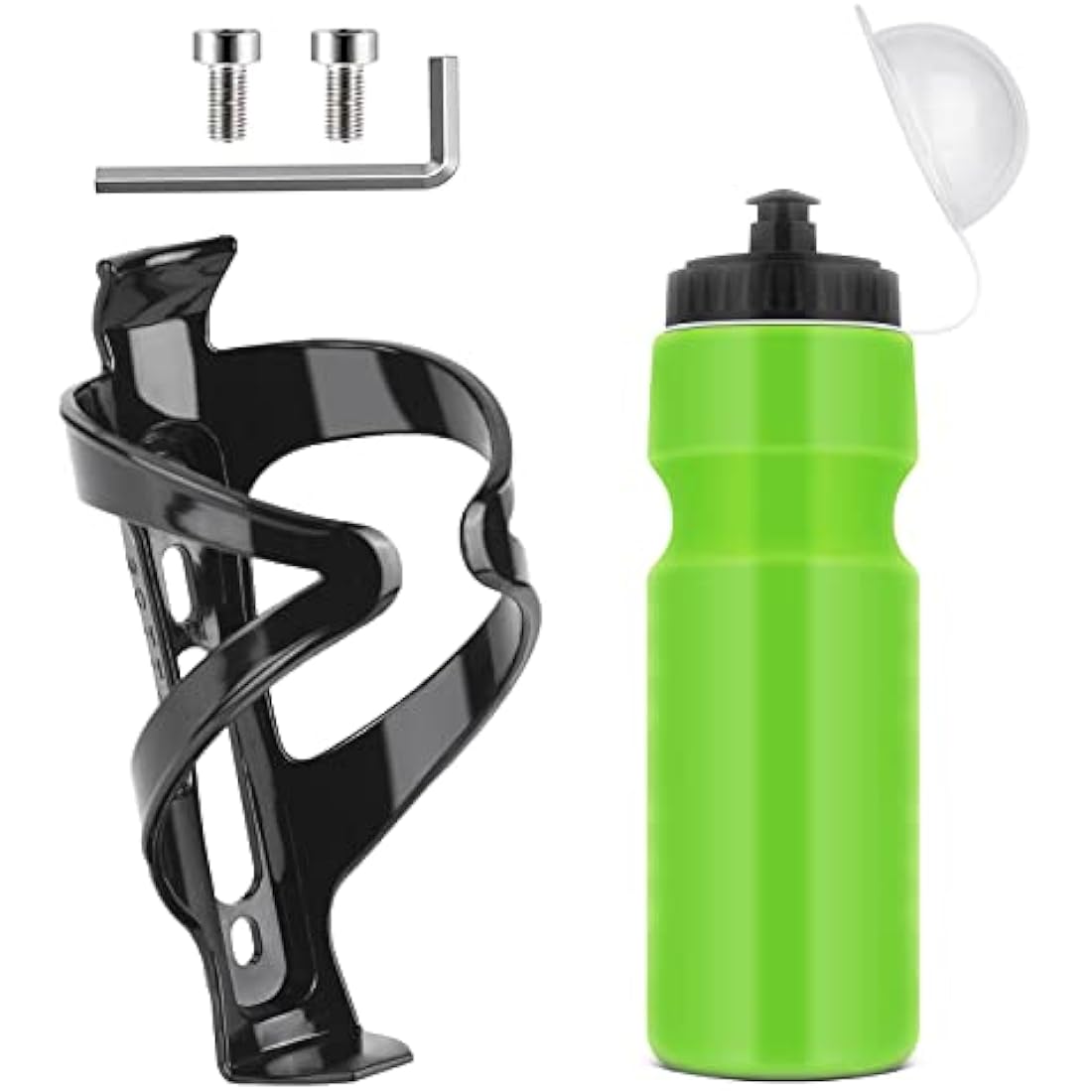 Ainiv Bike Water Bottle Cage with BPA-free 800ml/28oz Bike Bottle(Green), Black Gloss Strong Bike Water Bottle Holder, Bicycle Cup Holder, Cycling Bottle Holder for Road Bike and Mountain Bike