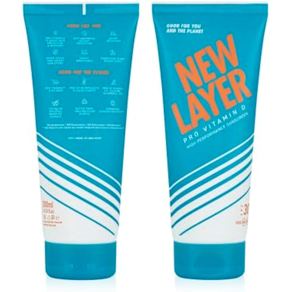NEW LAYER Sunscreen | SPF 30 | Pro Vitamin D | Fast absorbing | Long lasting | Free of microplastic | Reef-friendly | Free of oxybenzone & octocrylene | Water resistant (200ml)