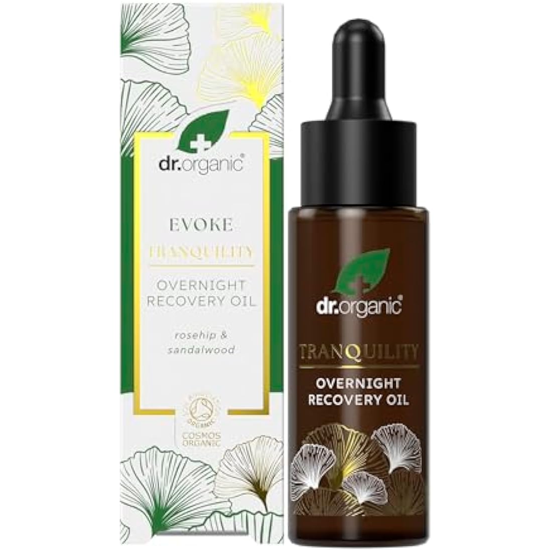 Dr Organic Evoke Tranquility Overnight Recovery Oil, Hydrating Night Serum, Restore Skin, with Rosehip & Sandalwood, Vegan, Natural, Certified Organic, 30ml