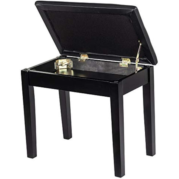 GRANDMA SHARK Piano Stool, Dressing Table Stool, Single Seat Keyboard Bench with Storage Compartment, Soft Faux Leather Padded Seat (Black)