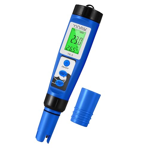 Digital pH Salt Tester, YINMIK Salinity Meter for Pool, 5 in 1 TDS EC Temp Meter for Hydroponics, Salt ppm Test pen with ATC & Backlight, Accurate device for Koi pond, Aquarium, SPA, Hot Tub, Softener