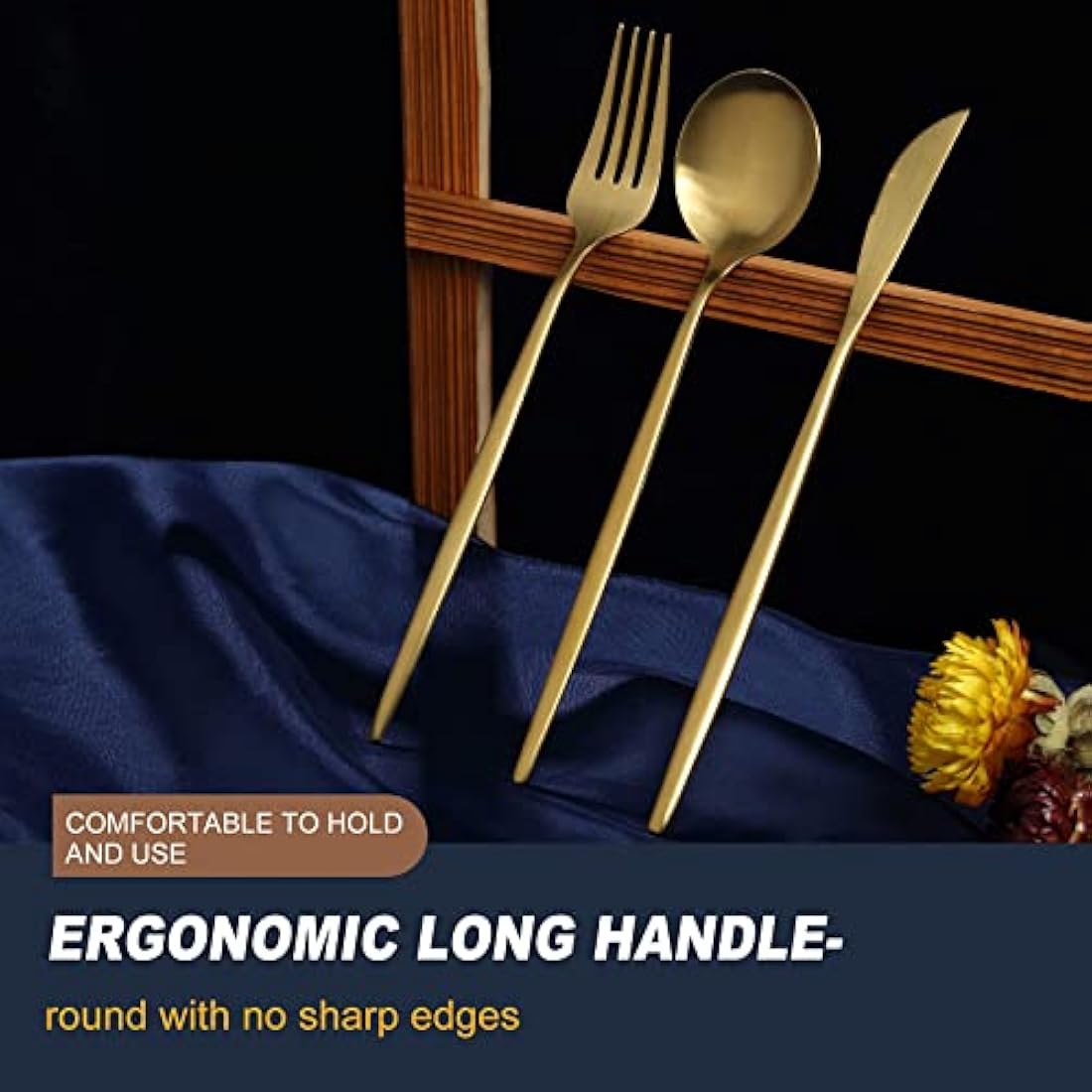 Matte Gold Cutlery Sets 32 Pieces, Bestdin Elegant Stainless Steel Cutlery Set, Kitchen Cutlery Set for 8 People, Suitable for Home/Party/Restaurant, Gold Titanium Coating and Dishwasher Safe