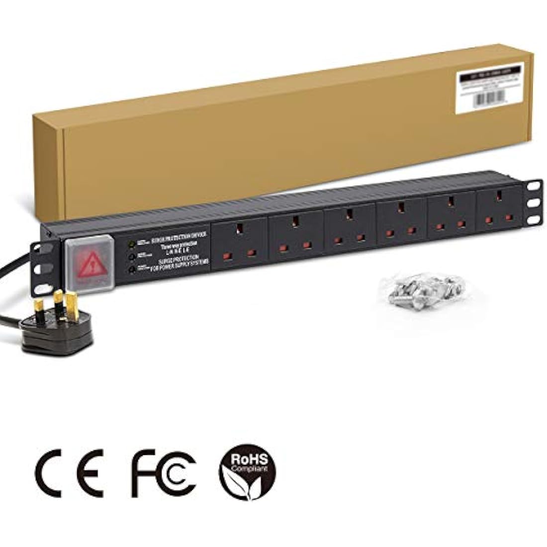 Dynamode 6 Way PDU Extension Lead- 13A Multi Plug Switched Power Distribution Unit (PDU) Rack Mount Charging Station with 1.8 M Cable for Home Office 19 Inch PDU Server Cabinet with Surge Protection