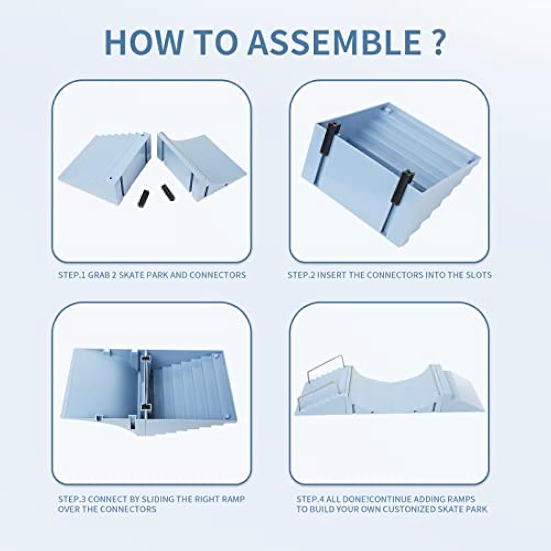 HIHOBDAY 4Pcs Skate Park Kit Ramp Parts for Finger Skateboard Park Kit Part Training Props with Finger Skateboards Skates and Scooters(blue)