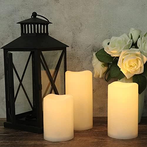 Eldnacele LED Candle, 3 Pack Weatherproof Battery Operated Flameless Flickering Candles with Remote Control and Timer, White, Plastic