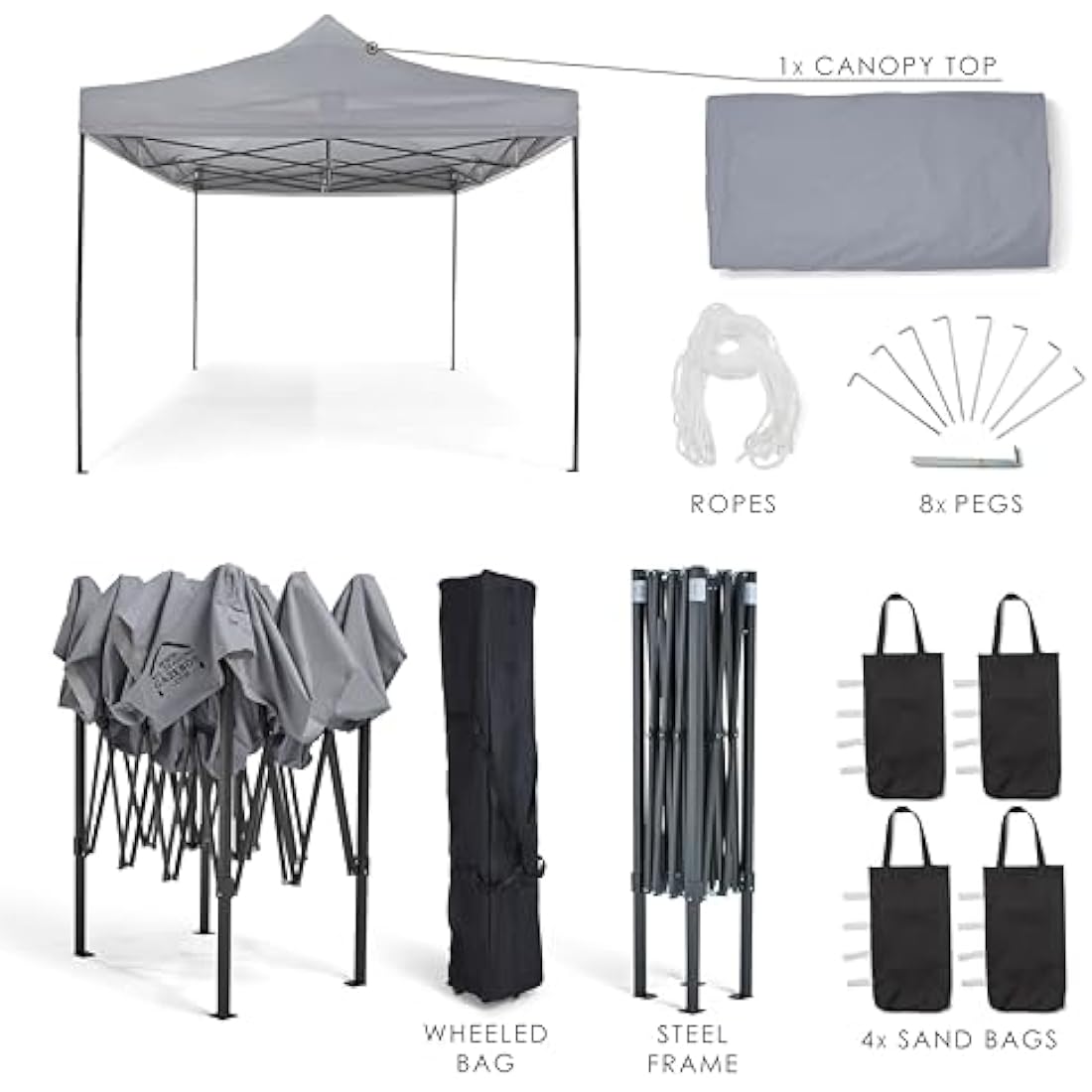 All Seasons Gazebos 3x4.5 Fully Waterproof Pop up Gazebo With Accessories - Metallic Grey