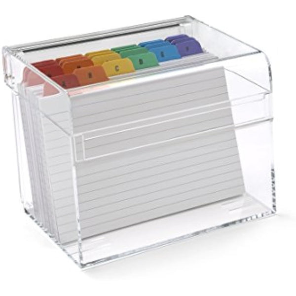 OSCO Clear Acrylic Index Box | Large | A to Z Divider Tabs | 100 Lined Note Sheets Included (7" X 5") | Ruled Revision Flash Cards | Recipe Notes | Office Contact Filing | Fits 177 x 127 mm Docs