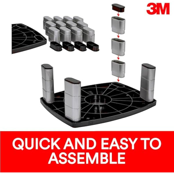 3M Office Adjustable Monitor Stand, 50.8 x 30.48 x 14.9 cm - Black/Silver