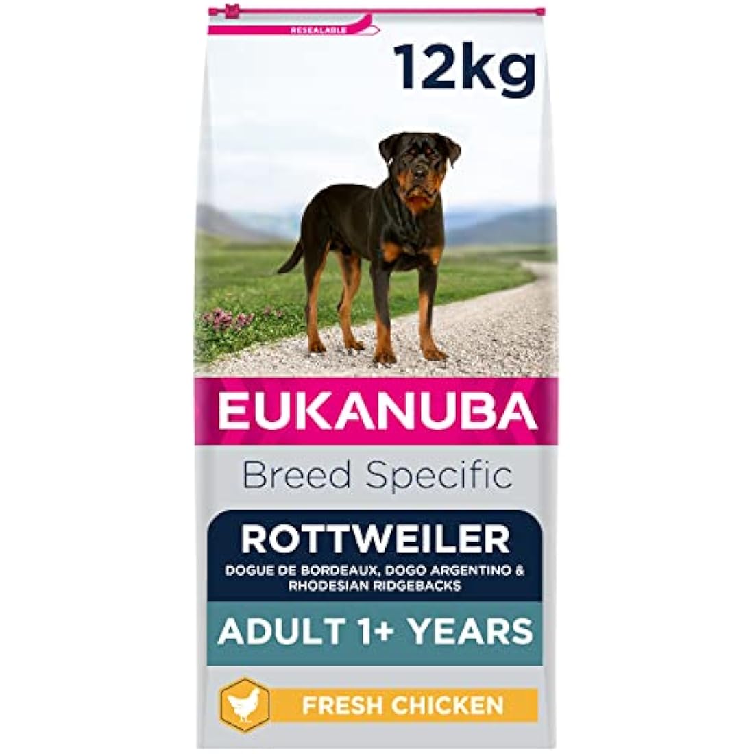 Eukanuba Complete Dry Dog Food for Adult Rottweiler Breed Types with Fresh Chicken 12 kg, Packaging may vary