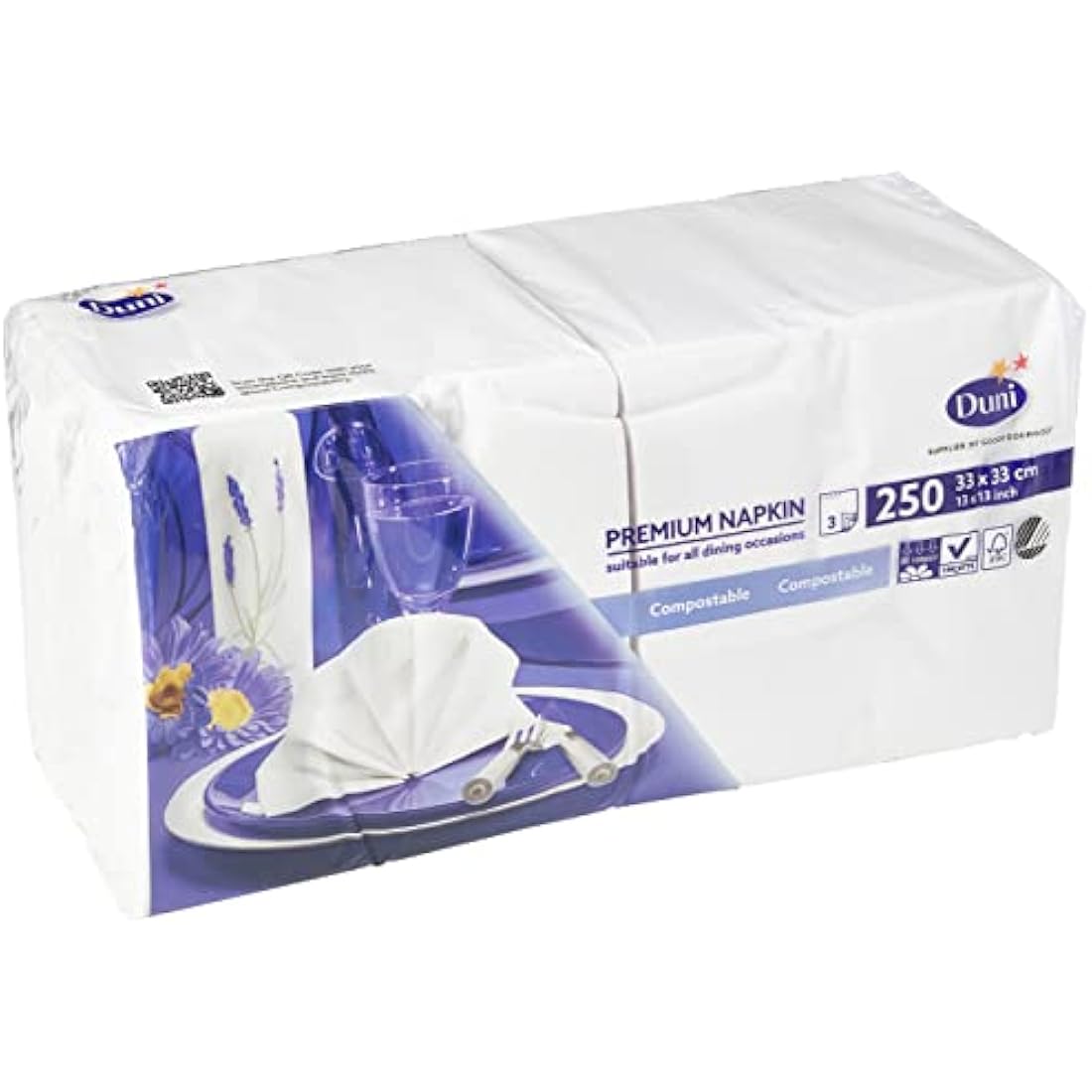 Duni 250 Large Premium Napkins (33cm 3ply), White